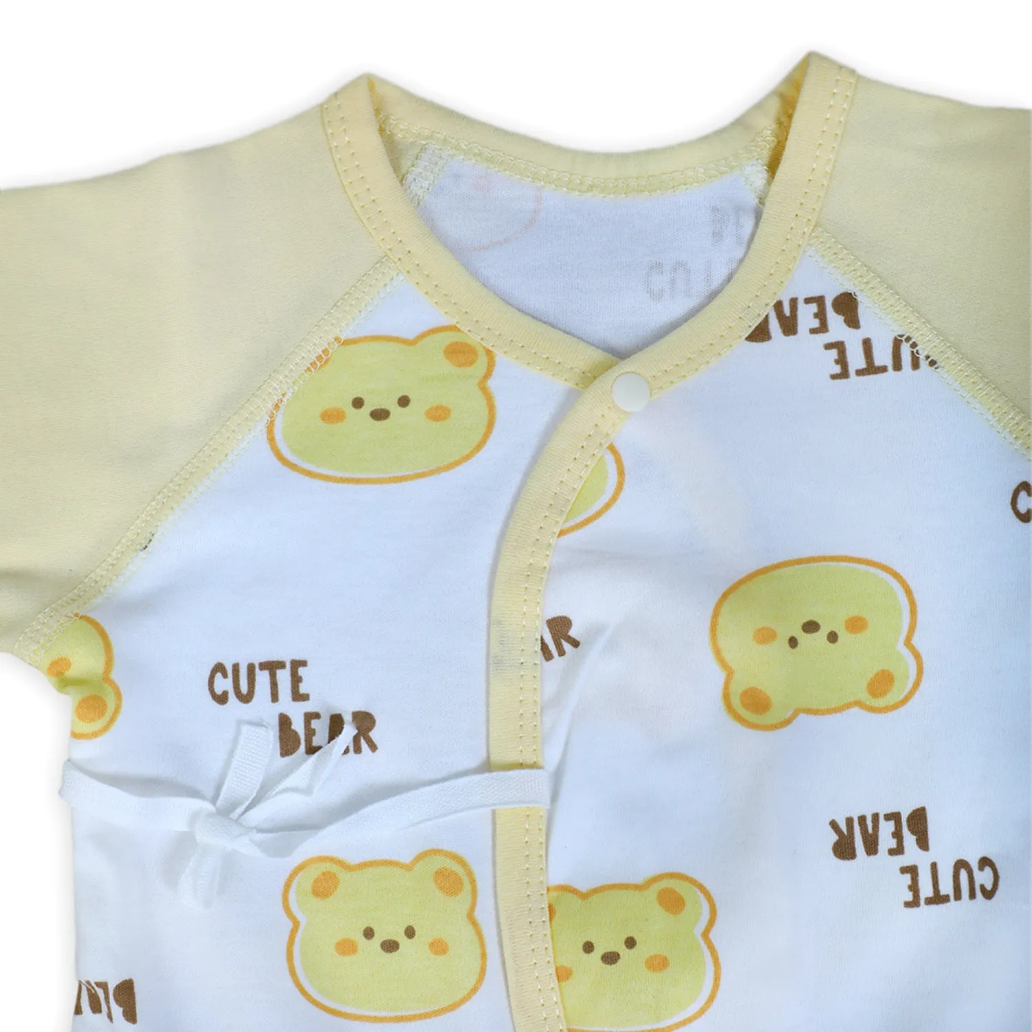 Cute Bear Full Sleeves One-Piece Body Suit With Snap Buttons Tie Knot And Matching Bib - Yellow