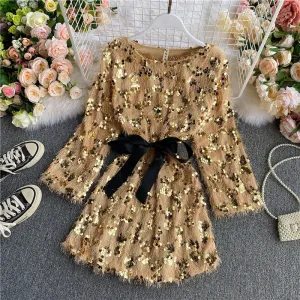 Cute sequins short dress long sleeve fashion dress   S479