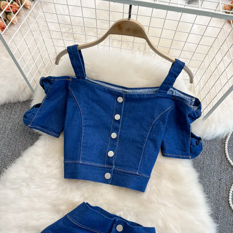 Cute two-piece denim dress fashion girl dress   S33