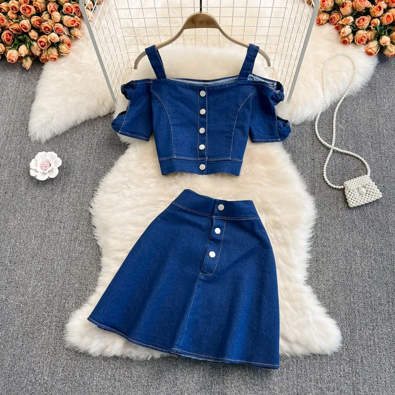 Cute two-piece denim dress fashion girl dress   S33