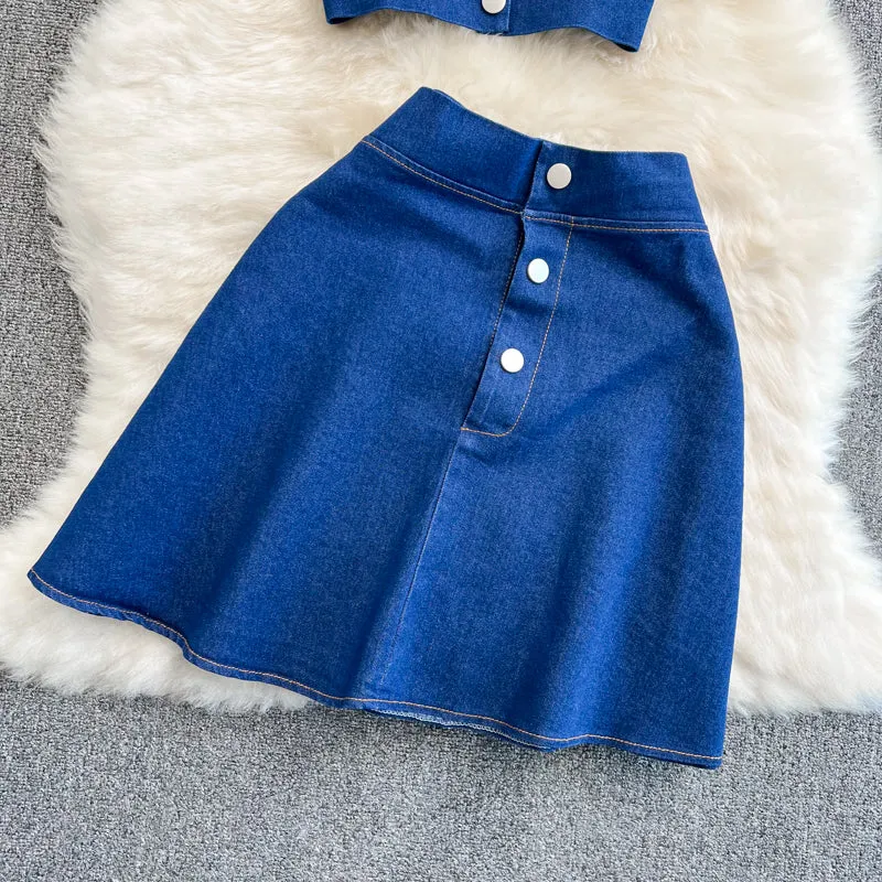 Cute two-piece denim dress fashion girl dress   S33