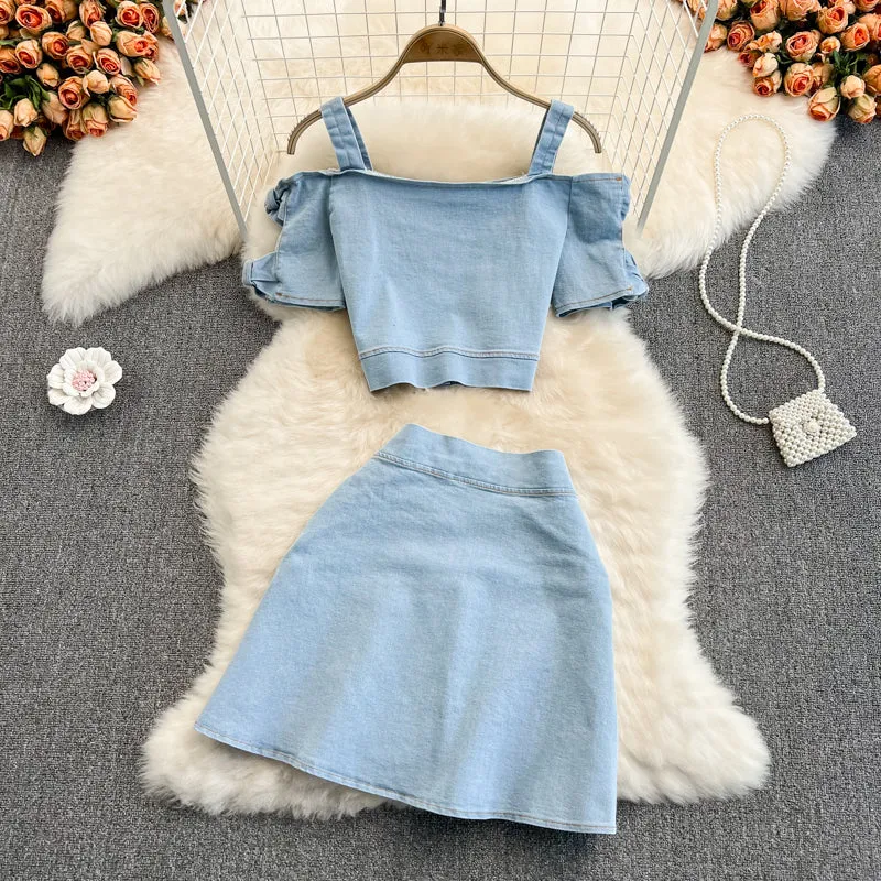 Cute two-piece denim dress fashion girl dress   S33