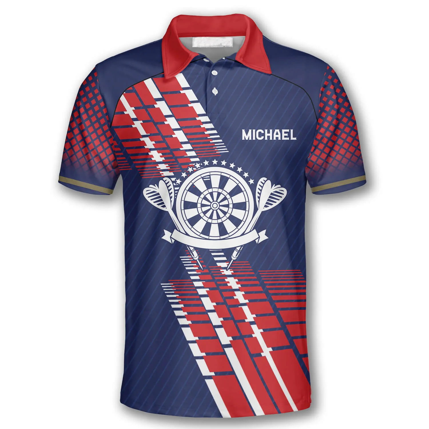 Darts Blue Red Geometric Pattern Custom Polo Shirts for Men