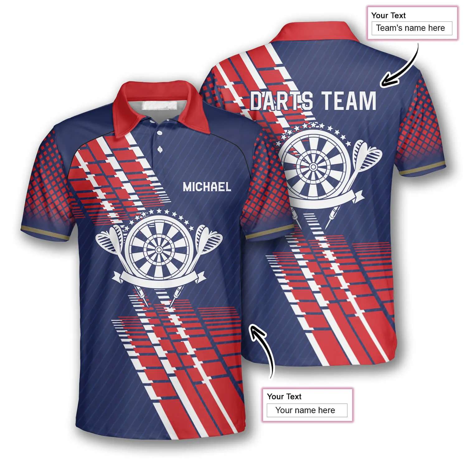 Darts Blue Red Geometric Pattern Custom Polo Shirts for Men