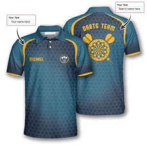 Darts Honeycomb Pattern Yellow Blue Custom Polo Shirts for Men