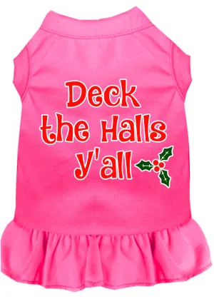 Deck The Halls Y'all Screen Print Dog Dress Bright Pink Xxxl