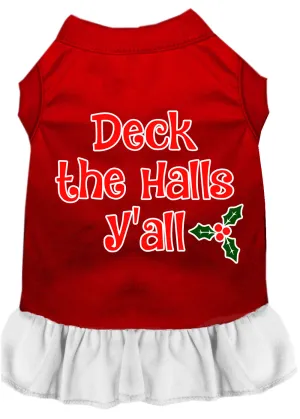 Deck The Halls Y'all Screen Print Dog Dress Red With White Xxl