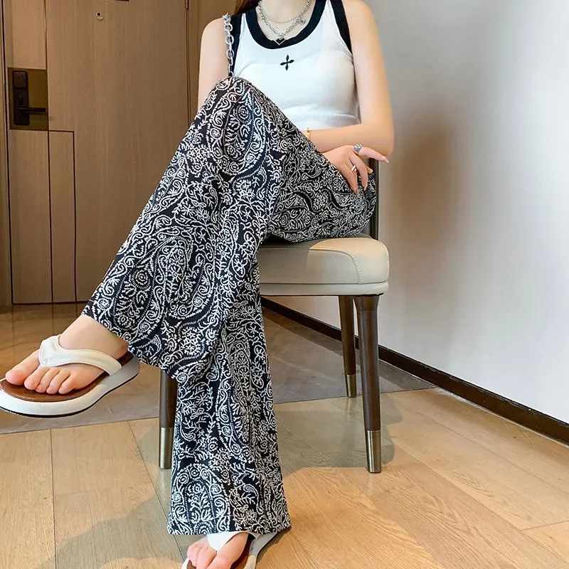 Floor-Length Casual Straight Plus Draping Silky High-Waisted Pants