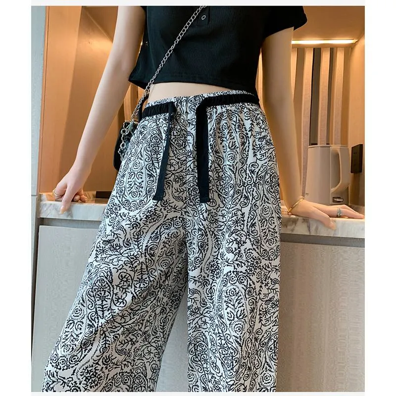 Floor-Length Casual Straight Plus Draping Silky High-Waisted Pants