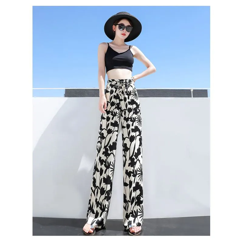 Floor-Length Casual Straight Thin Plus Silky Versatile High-Waisted Pants