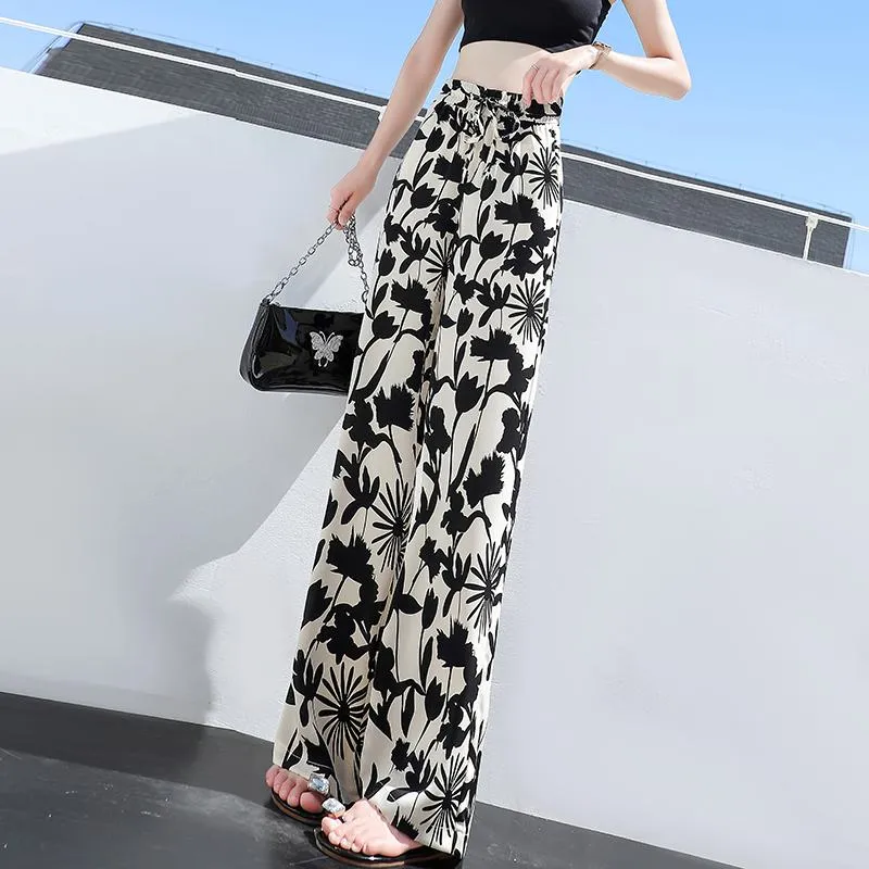 Floor-Length Casual Straight Thin Plus Silky Versatile High-Waisted Pants