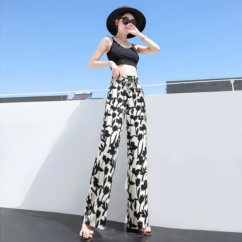 Floor-Length Casual Straight Thin Plus Silky Versatile High-Waisted Pants