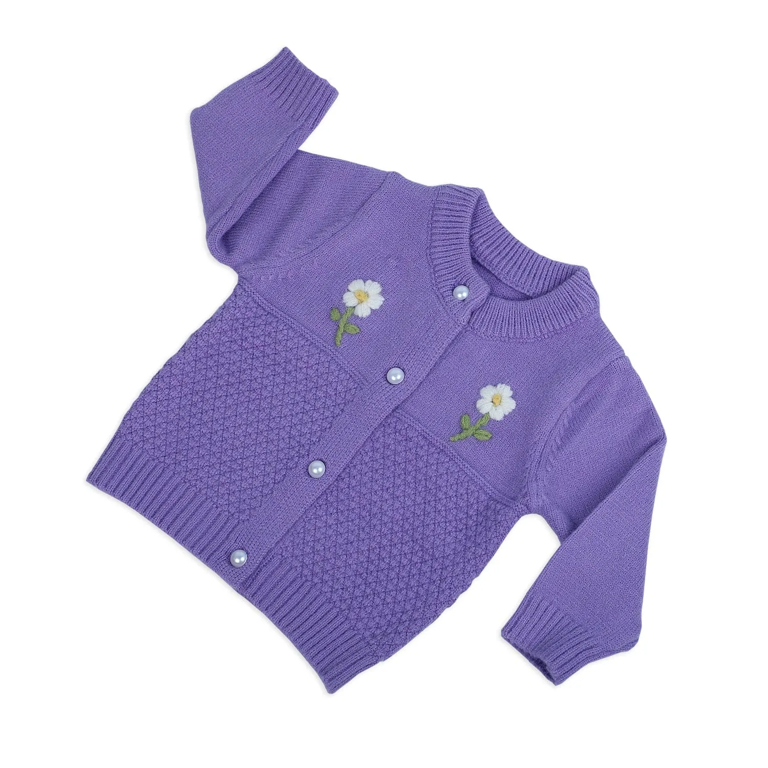 Floral Embroidery Premium Full Sleeves Knitted Sweater - Purple