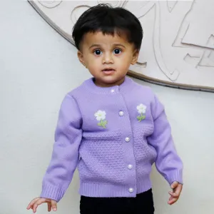 Floral Embroidery Premium Full Sleeves Knitted Sweater - Purple