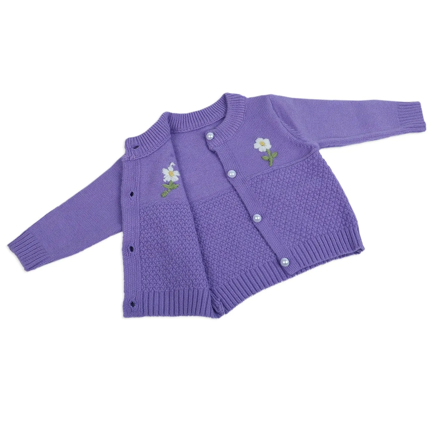 Floral Embroidery Premium Full Sleeves Knitted Sweater - Purple