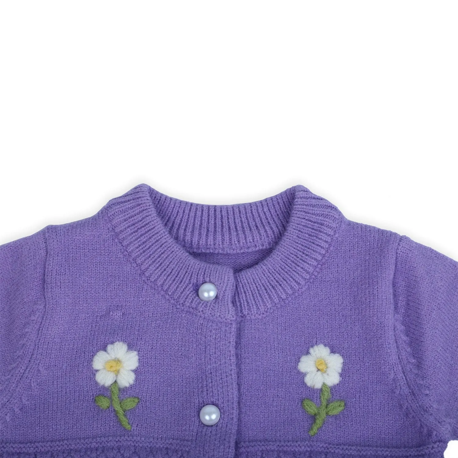 Floral Embroidery Premium Full Sleeves Knitted Sweater - Purple