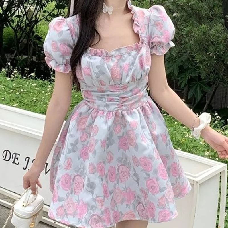 French Style Fairy Cinched Waist Slimming Solid Dress