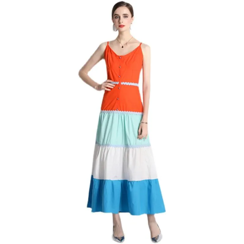 Full Skirt Style High-Waisted Patchwork A-Line Color Blocking Dress