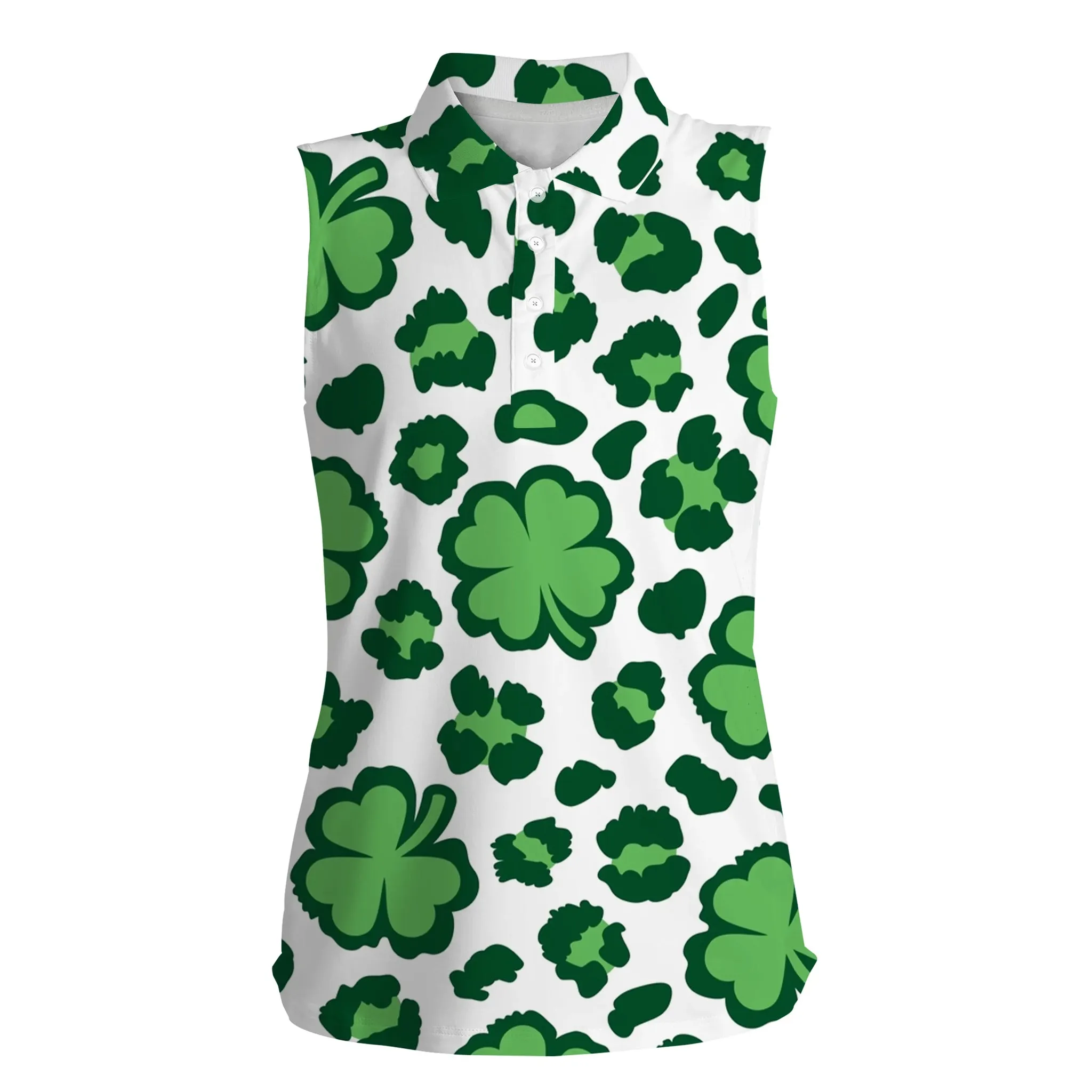 Funny Women Golf Polo Shirt Clover And Leopard Pattern St. Patrick's Day Custom Name Golfing Gifts