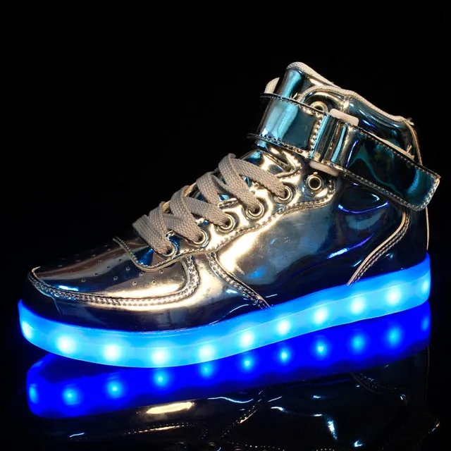 Golden Silver Glowing LED Light Flat High Top Shoe