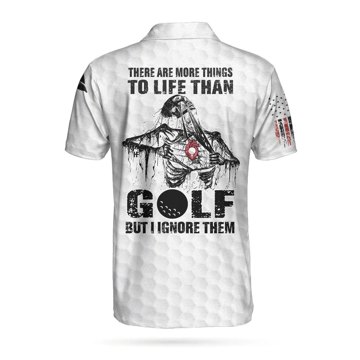 Golf Love Heart Skull Polo Shirt, Golf Pattern Skeleton Golfer American Flag Polo Shirt, Best Golf Shirt For Men Coolspod