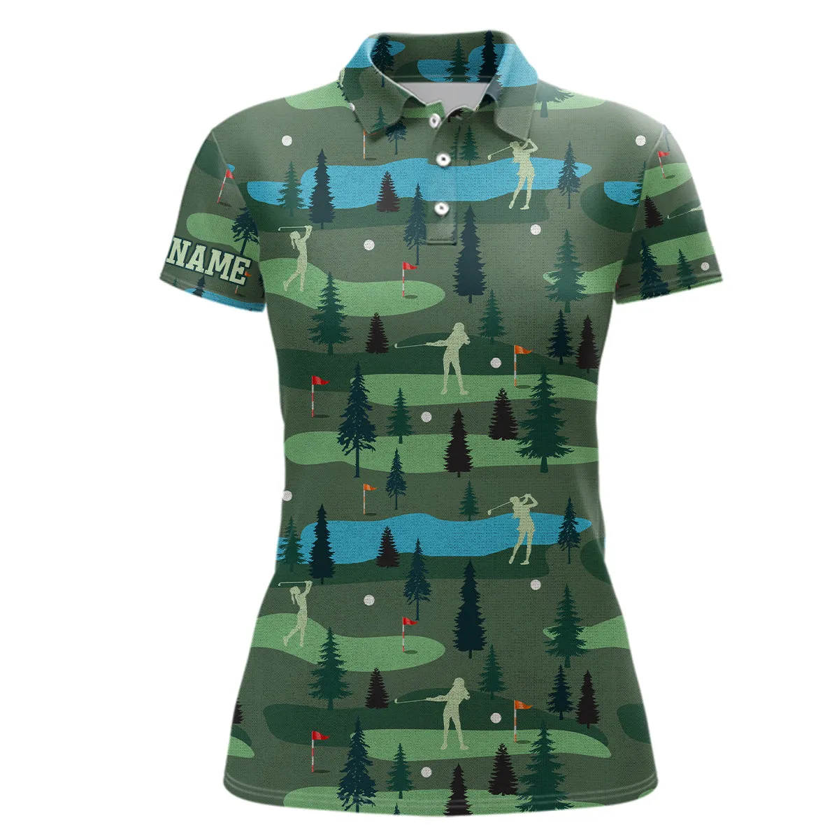 Golf Polo Shirts For Women Custom Name, Golf Course Pattern Vintage Shirt Gifts