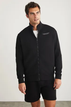 Grimelange Men's Black Zippered Printed Daily Jacket