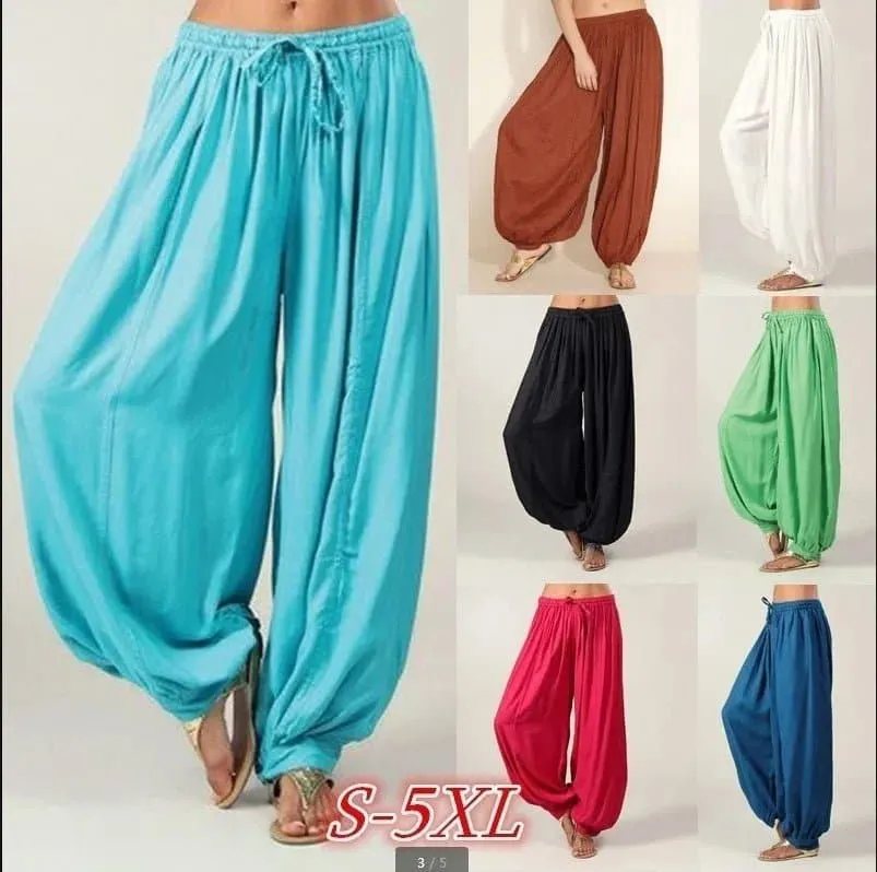 High Quality Genie Pants with Patchwork and Lace-up - Mid Waist, Solid, Loose Fit, Full Length