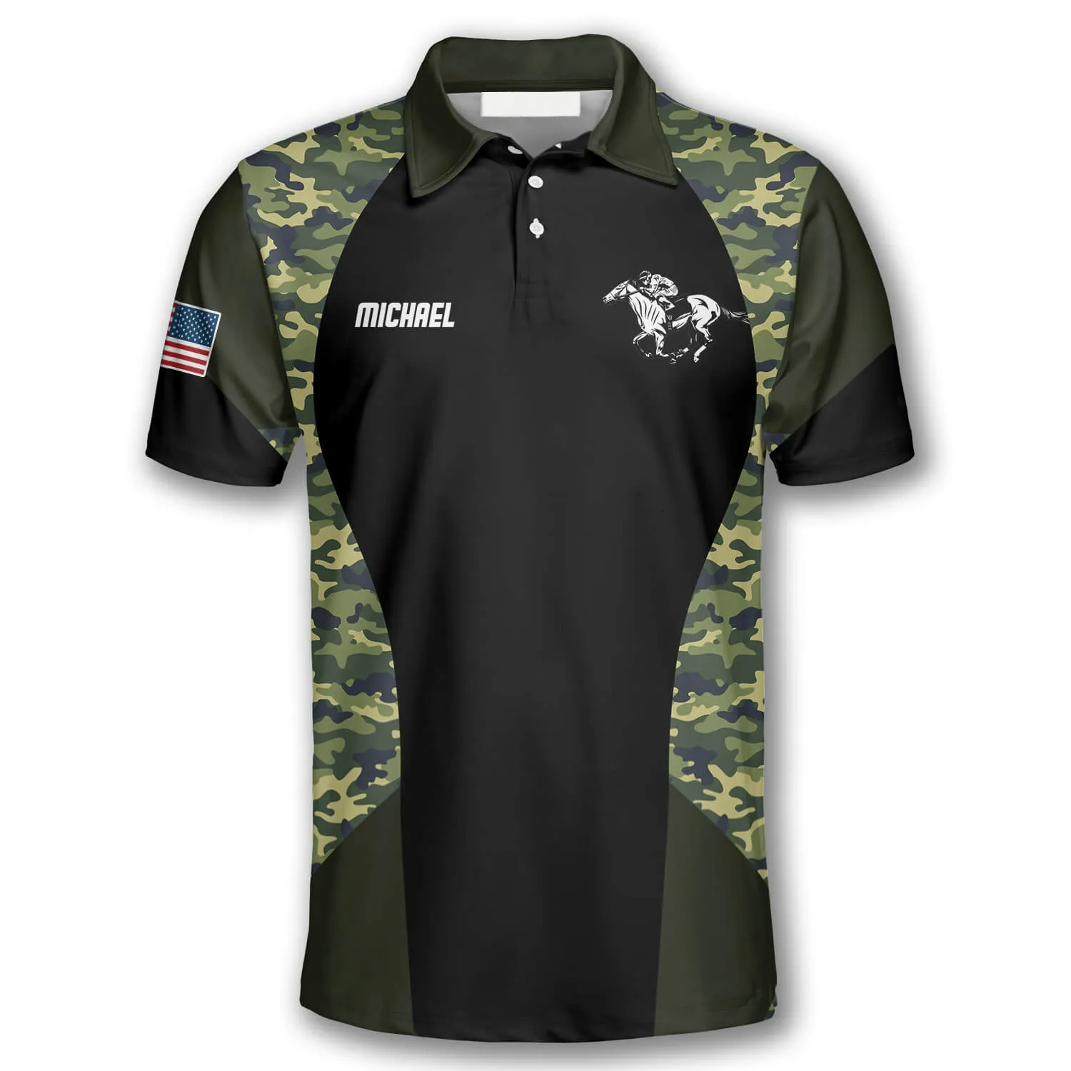 Horse Racing Camo Waving Flag Custom Equestrian Shirts for Men