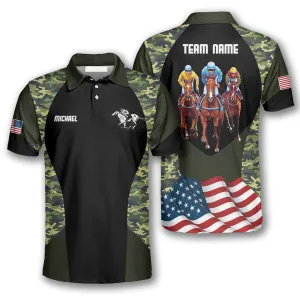 Horse Racing Camo Waving Flag Custom Equestrian Shirts for Men