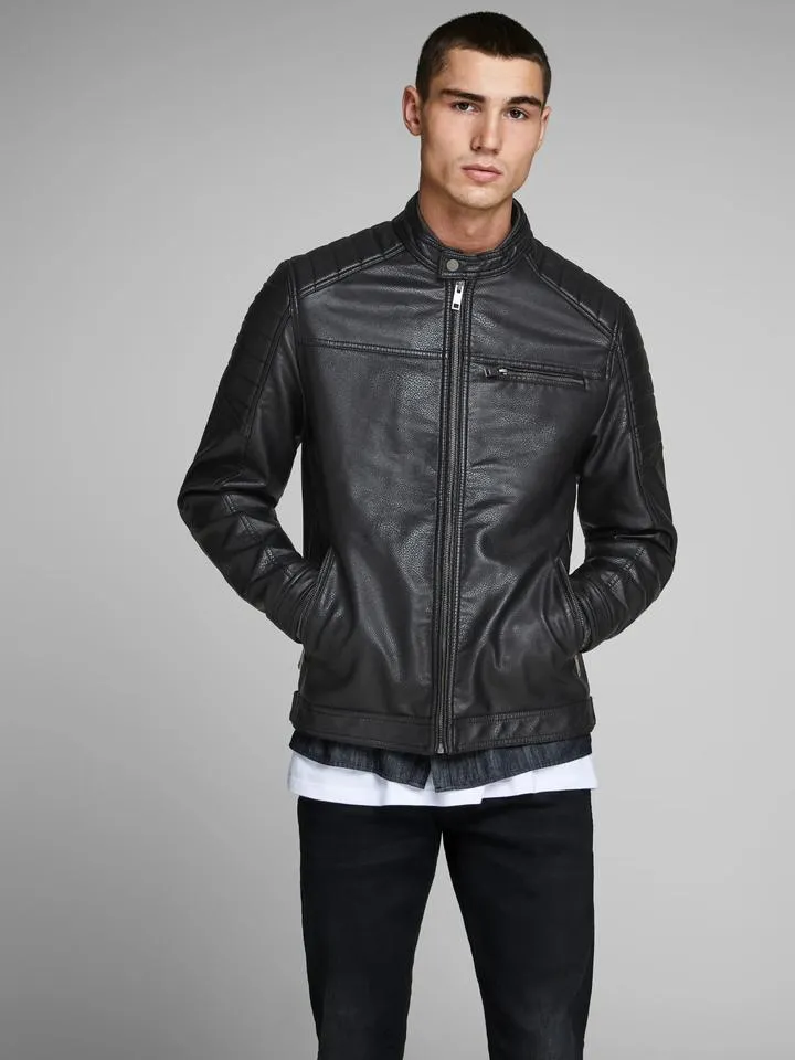 Impressive Shiny Black Shoulder Padding Jacket For Men