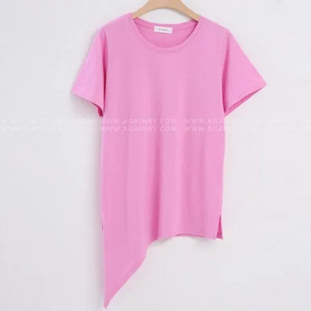 Irregular knot cotton Split Short Sleeves Casual Tees