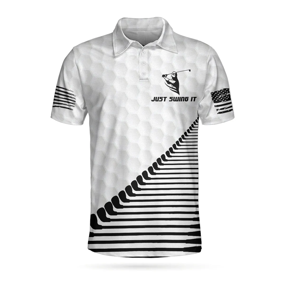 Just Swing It American Golfer Polo Shirt, Black And White American Flag Golf Shirt For Men Coolspod