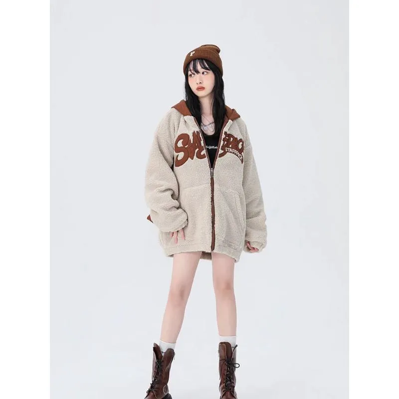 Lamb Wool Warmth Loose Fit Niche Thickened Teddy Jacket