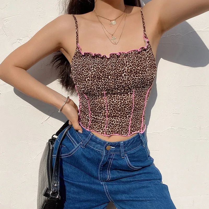 Leopard Print Crop Top Slim Sexy Party Harajuku Rave Outfit Tank Top