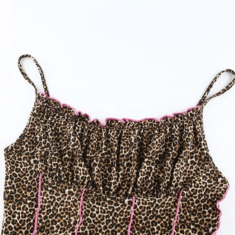 Leopard Print Crop Top Slim Sexy Party Harajuku Rave Outfit Tank Top