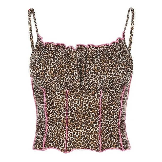 Leopard Print Crop Top Slim Sexy Party Harajuku Rave Outfit Tank Top