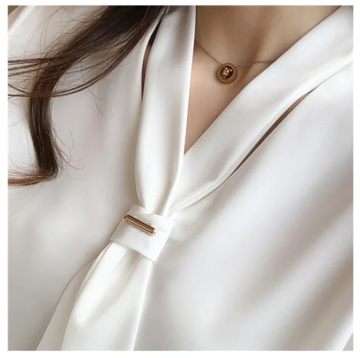 Long Sleeve White Blouse V-neck Women Tops Blouse    S2830