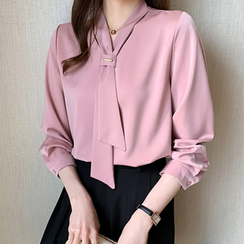 Long Sleeve White Blouse V-neck Women Tops Blouse    S2830