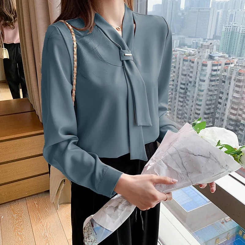 Long Sleeve White Blouse V-neck Women Tops Blouse    S2830