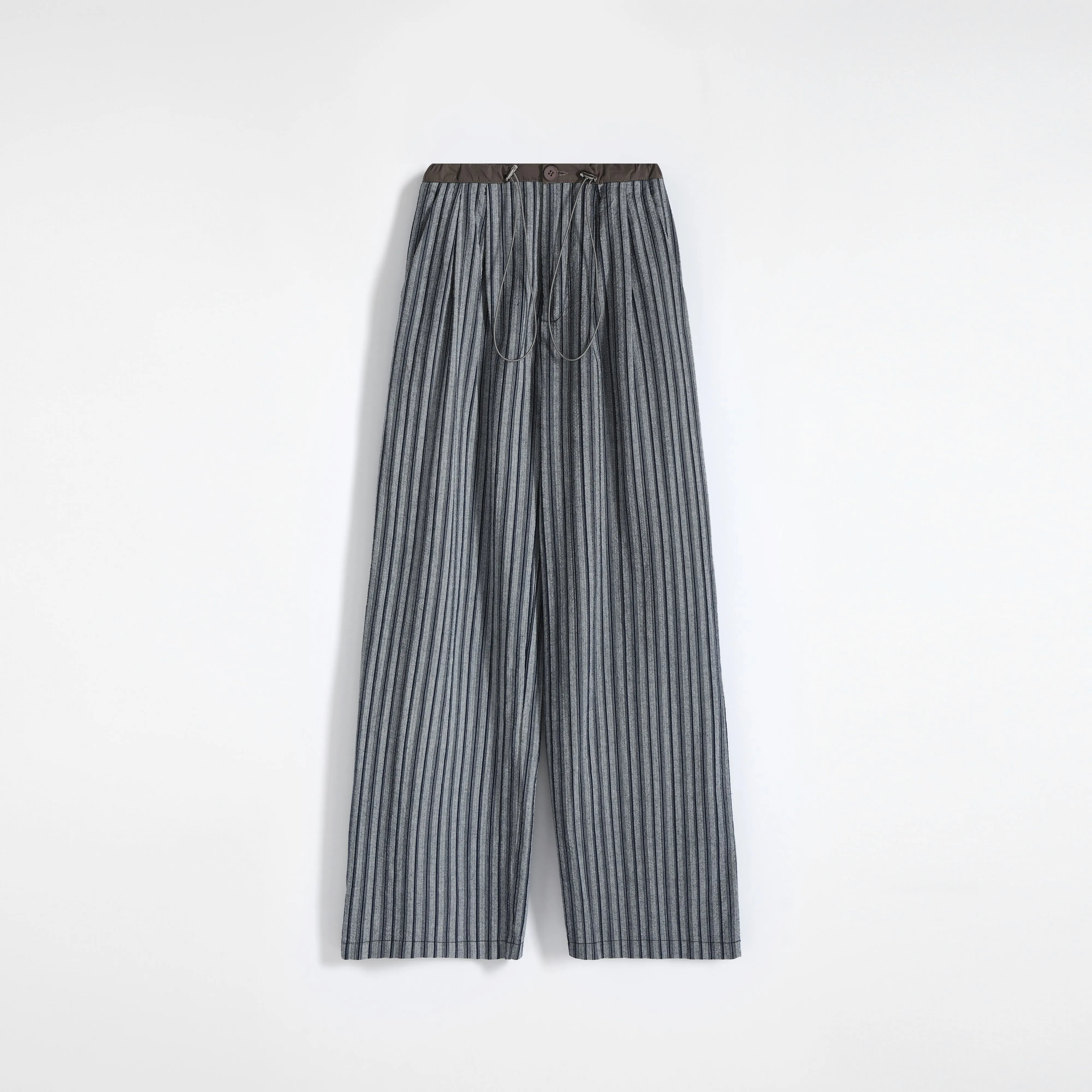 Loose Fit High-Waisted Lazy Thin Straight Stripe Drawstring Pants