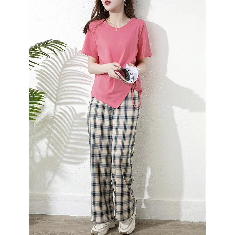 Loose Fit Slimming Plaid Casual High-Waisted Versatile Straight Leg Pants