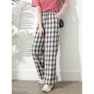 Loose Fit Slimming Plaid Casual High-Waisted Versatile Straight Leg Pants