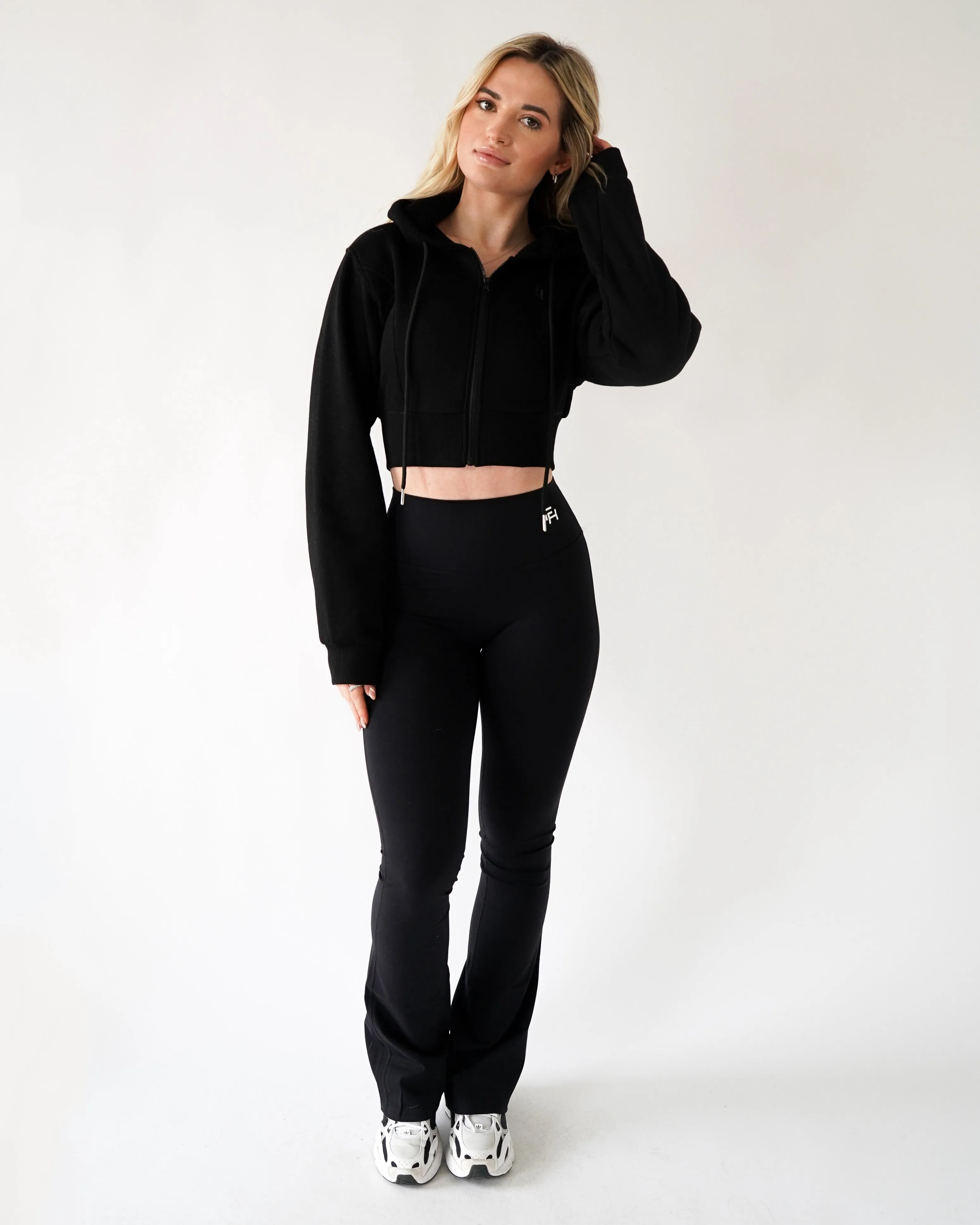 Lounge Cropped Zip-Up Hoodie - Black