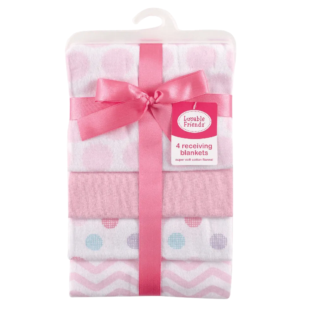 Luvable Friends Flannel Receiving Blankets, Balloons, 4 Count