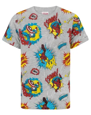 Marvel Comics All Over Print Boy's T-Shirt - Grey