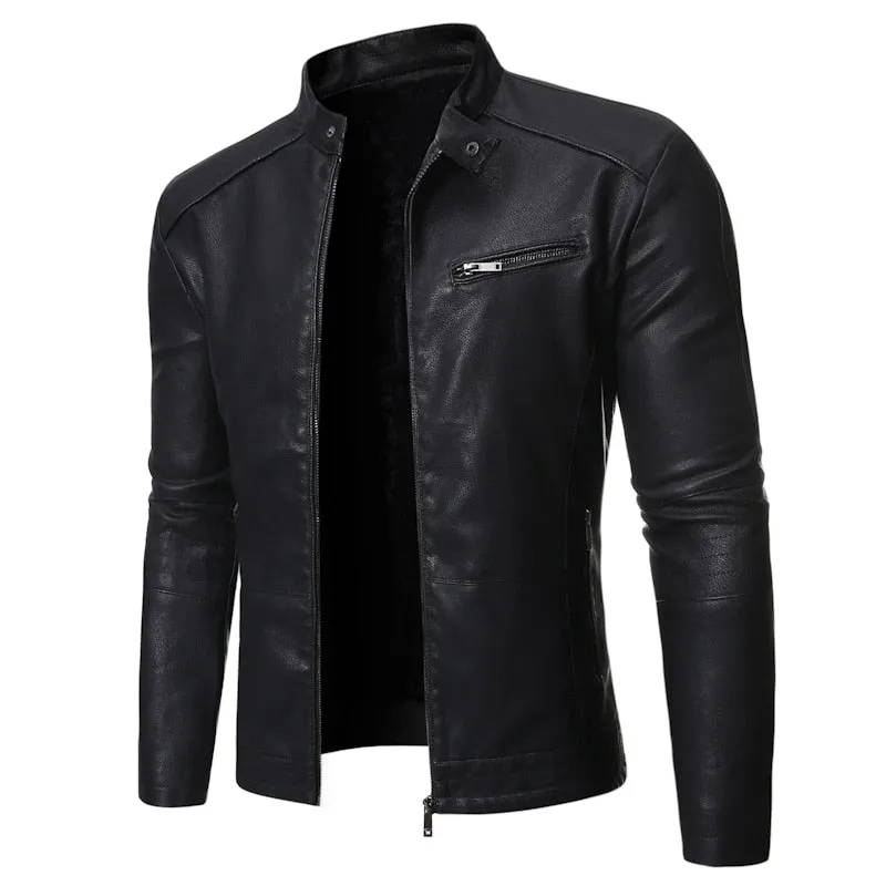 Men Leather Jacket Casual Solid Color fashion Slim Fit Spring