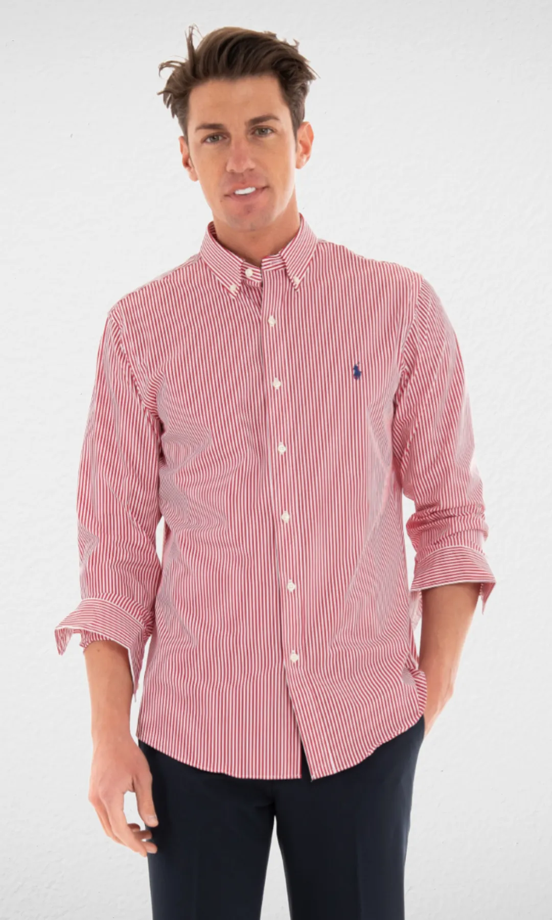 Men Shirt Red Striped White