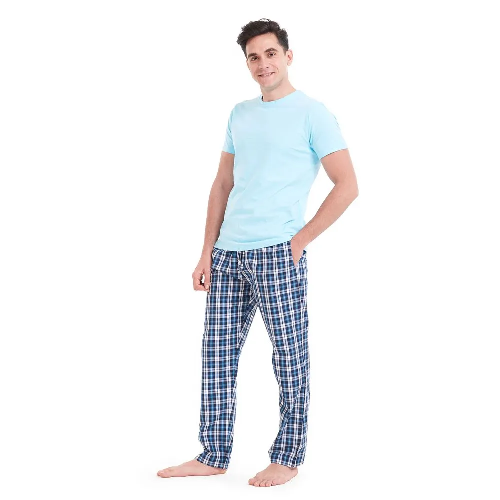 Men summer pajama set Aqua T-shirt   Turquoise x Black checkered pants