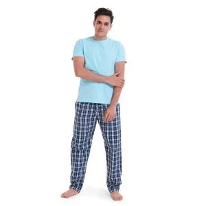 Men summer pajama set Aqua T-shirt   Turquoise x Black checkered pants